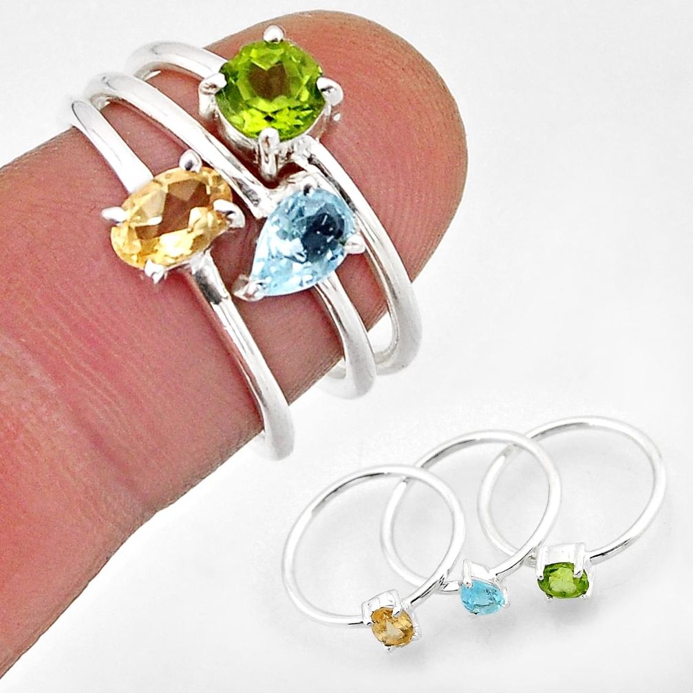 2.81cts stackable natural citrine topaz peridot silver 3 rings size 6 y62122