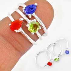 2.96cts stackable natural cornelian peridot sapphire silver 3 ring size 5 y1268