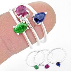 2.81cts stackable natural emerald ruby sapphire 925 silver 3 rings size 7 u41228