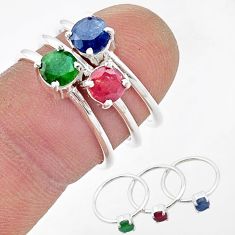 2.54cts stackable natural emerald ruby sapphire 925 silver 3 rings size 7 u41239