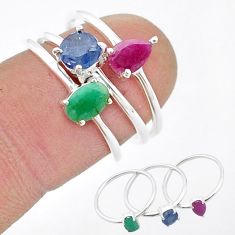 2.81cts stackable natural emerald ruby sapphire 925 silver 3 rings size 7 u41241