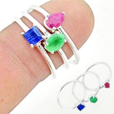 2.79cts stackable natural emerald ruby sapphire 925 silver 3 rings size 8 u32979