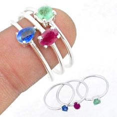 2.77cts stackable natural emerald sapphire ruby silver 3 rings size 8.5 u33216