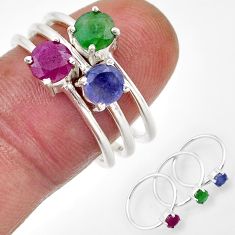 2.68cts stackable natural emerald sapphire ruby silver 3 rings size 7.5 y90847