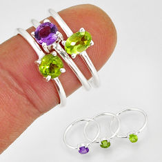 2.85cts stackable natural green peridot amethyst silver 3 rings size 6 y73933