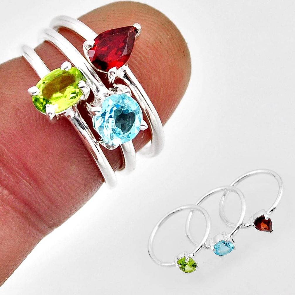 2.51cts stackable natural green peridot garnet topaz silver ring size 4.5 n3571