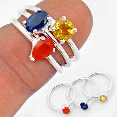 2.72cts stackable natural iolite cornelian citrine silver 3 ring size 5 y1252