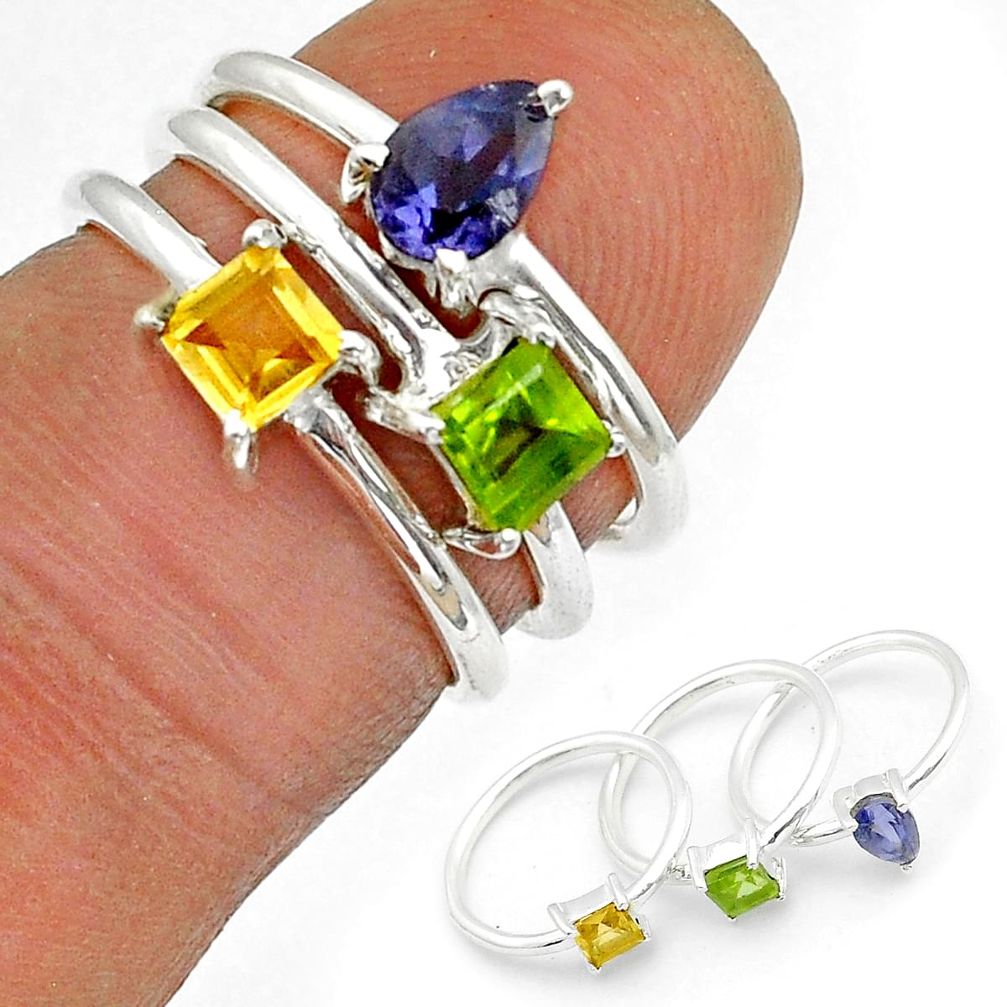 2.72cts stackable natural iolite peridot citrine silver 3 ring size 5 u83636