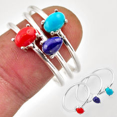 3.28cts stackable natural lapis lazuli coral 925 silver 3 rings size 8.5 y94503