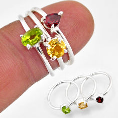 2.65cts stackable natural peridot garnet citrine silver 3 rings size 5.5 y62117