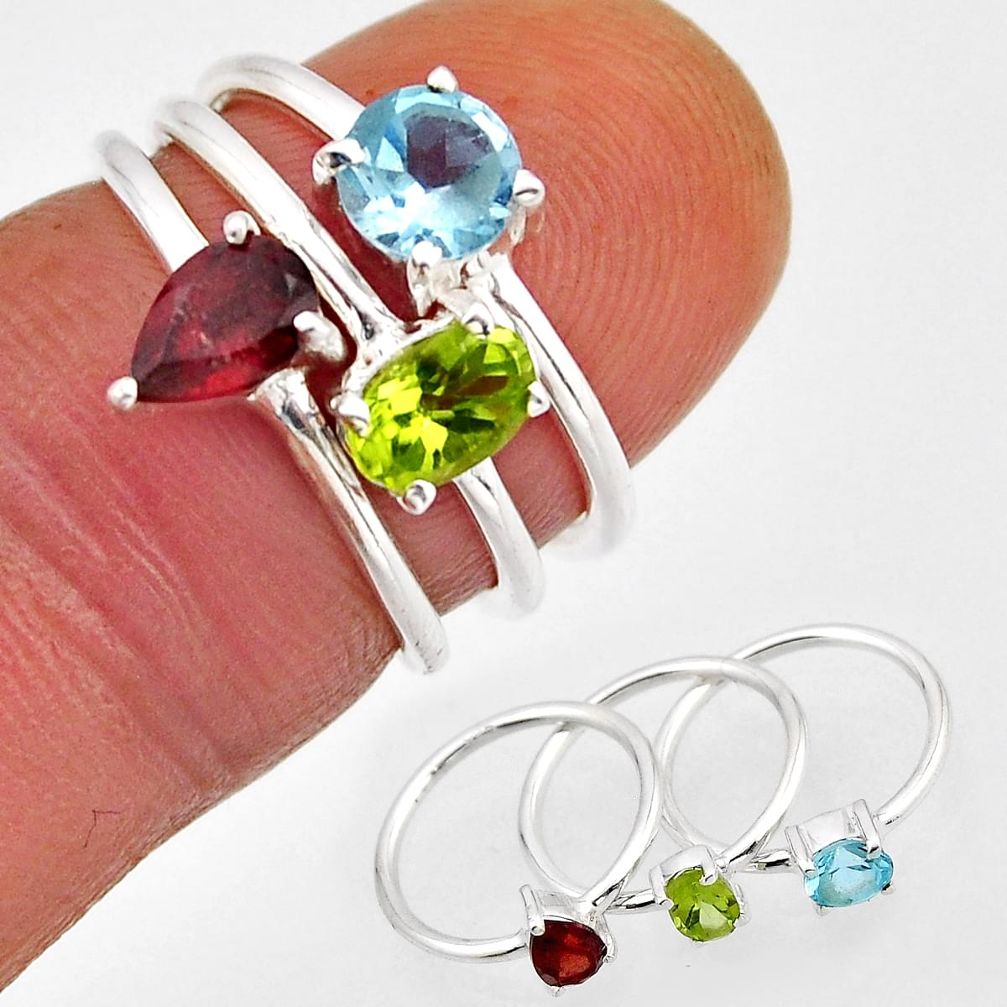 3.13cts stackable natural peridot garnet topaz 925 silver 3 rings size 7.5 n3539