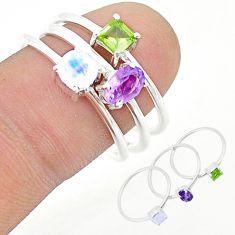 2.74cts stackable natural purple amethyst peridot silver 3 rings size 9 u33233