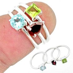 2.51cts stackable natural red garnet peridot topaz silver 3 rings size 4 u41351