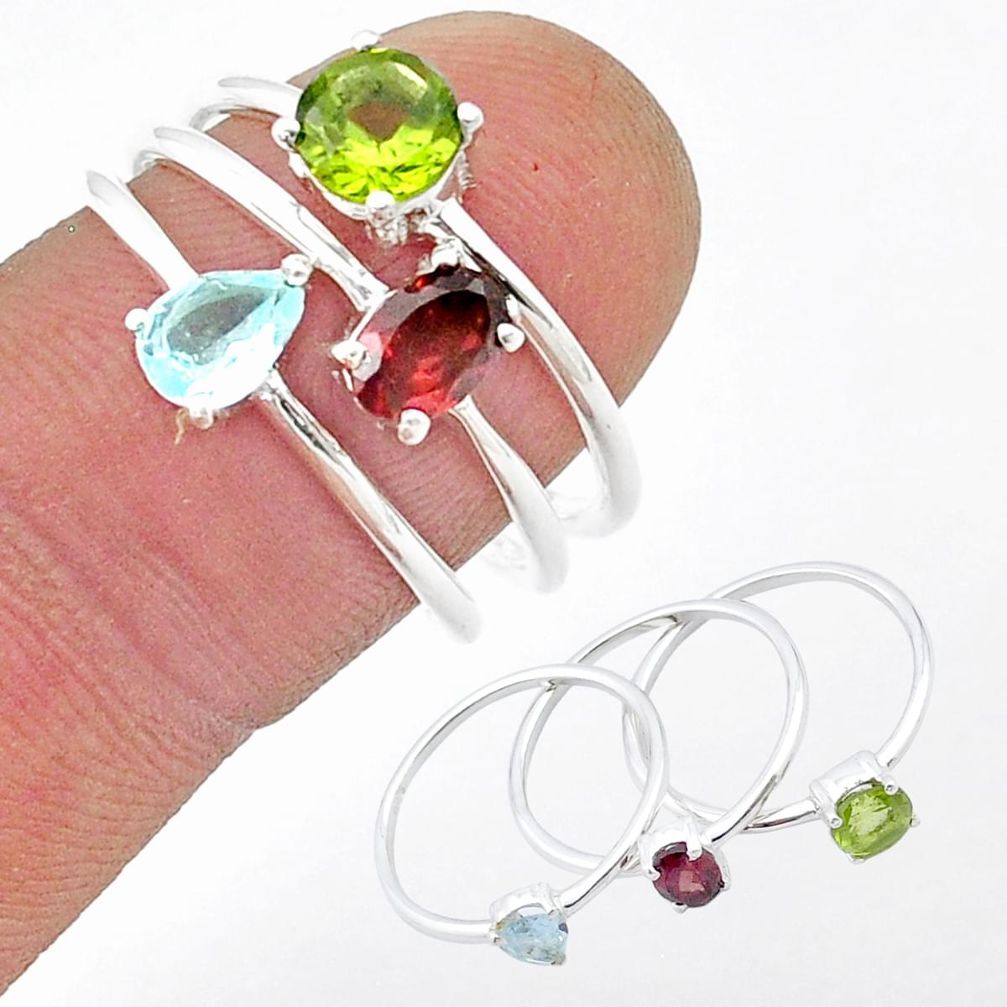 2.84cts stackable natural red garnet peridot topaz silver 3 rings size 8 u41474