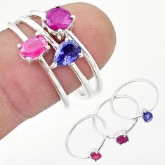 3.19cts stackable natural red ruby sapphire 925 silver 3 rings size 8 u41516