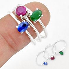 2.97cts stackable natural sapphire emerald ruby 925 silver 3 rings size 8 u69112