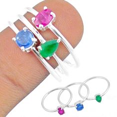 2.92cts stackable natural sapphire emerald ruby silver 3 rings size 8.5 u19988