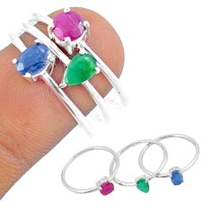 2.90cts stackable natural sapphire emerald ruby silver 3 rings size 8.5 u19998