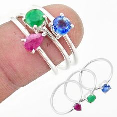 3.16cts stackable natural sapphire ruby emerald 925 silver 3 rings size 8 u41432