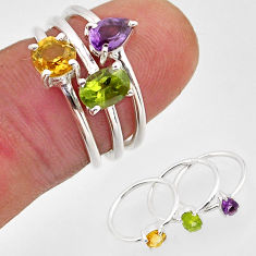 2.69cts stackable peridot citrine amethyst 925 silver 3 rings size 5.5 y94006