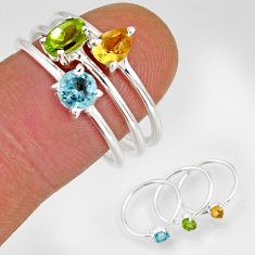 2.98cts stackable peridot citrine blue topaz 925 silver 3 rings size 8.5 y78313