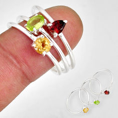 3.14cts stackable peridot citrine red garnet 925 silver 3 rings size 10 y78362