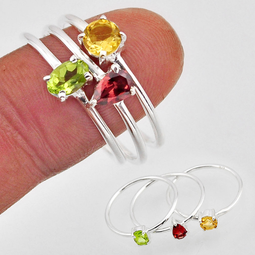 2.72cts stackable peridot oval garnet citrine 925 silver 3 rings size 5.5 y94011