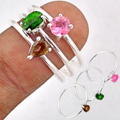 2.98cts stackable pink green yellow tourmaline silver 3 rings size 8.5 t87011
