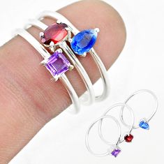 2.83cts stackable red garnet amethyst iolite 925 silver 3 rings size 9 u33193