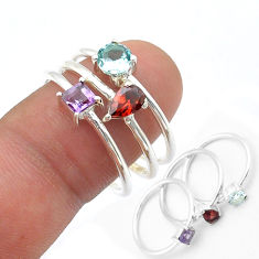 3.20cts stackable red garnet amethyst topaz 925 silver 3 rings size 8.5 u66262