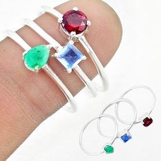 3.21cts stackable red garnet emerald iolite 925 silver 3 rings size 9 u33195