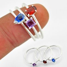 2.69cts stackable red garnet iolite amethyst 925 silver 3 rings size 8.5 n20963