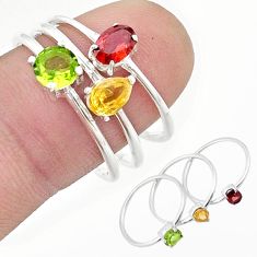 2.83cts stackable red garnet peridot citrine 925 silver 3 rings size 8.5 u41510