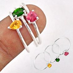 3.14cts stackable red green yellow tourmaline 925 silver 3 rings size 9 t87020