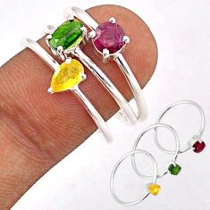 2.96cts stackable red green yellow tourmaline 925 silver 3 rings size 8.5 t87012