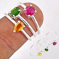 2.82cts stackable red green yellow tourmaline 925 silver 3 rings size 5.5 t87016