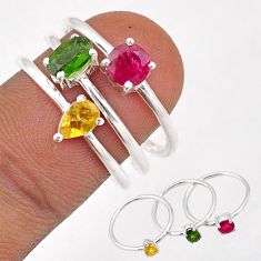 2.97cts stackable red green yellow tourmaline 925 silver 3 rings size 7.5 t87025