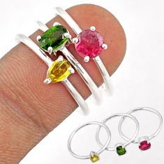 2.98cts stackable red green yellow tourmaline 925 silver 3 rings size 7.5 t87029