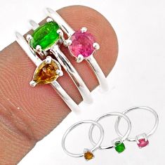 2.97cts stackable red green yellow tourmaline silver 3 rings size 5.5 t87033