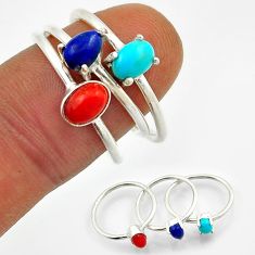 Stackable sleeping beauty turquoise coral lapis silver 3 rings size 6.5 n20964