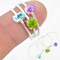 3.19cts stackable topaz amethyst peridot 925 silver 3 rings size 8 u33013