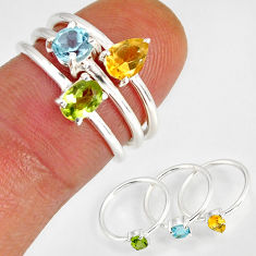 2.43cts stackable topaz green peridot citrine 925 silver 3 rings size 5.5 y73975