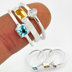 Stackable topaz uncut diamond flat (polki) 925 silver 3 rings size 6.5 n20972