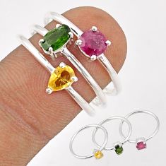 3.13cts stackable tourmaline 925 sterling silver 3 rings jewelry size 7.5 t87095