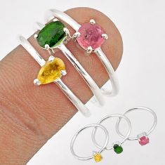 2.95cts stackable tourmaline 925 sterling silver 3 rings jewelry size 7.5 t87096