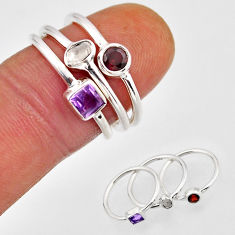 Stackable uncut diamond flat amethyst garnet 925 silver 3 rings size 6.5 n3513