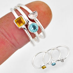 2.31cts stackable uncut diamond flat citrine topaz silver 3 rings size 7.5 n3510