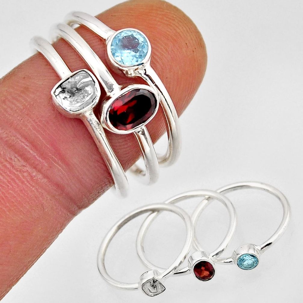 2.79cts stackable uncut diamond flat garnet topaz silver 3 rings size 8 n3519