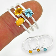 Stackable yellow citrine ethiopian opal topaz 925 silver 3 rings size 9.5 n20974