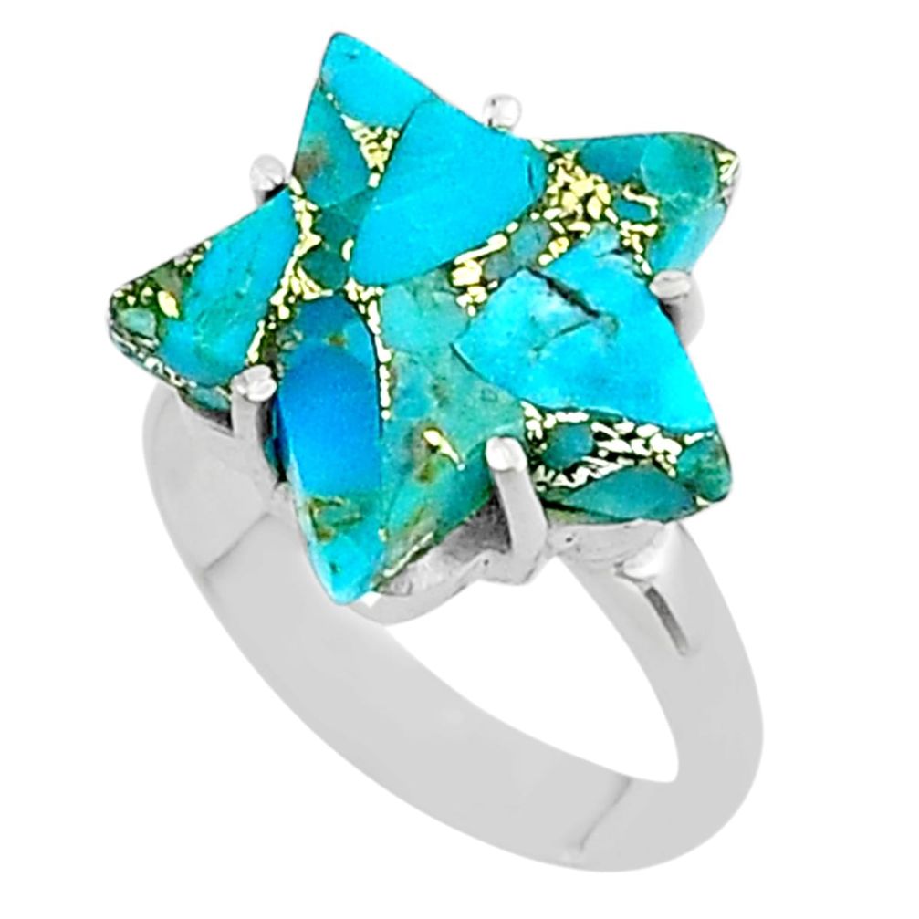 6.68cts star blue copper turquoise 925 sterling silver ring size 7 t50550